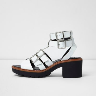 White multi buckle strap gladiator sandals
